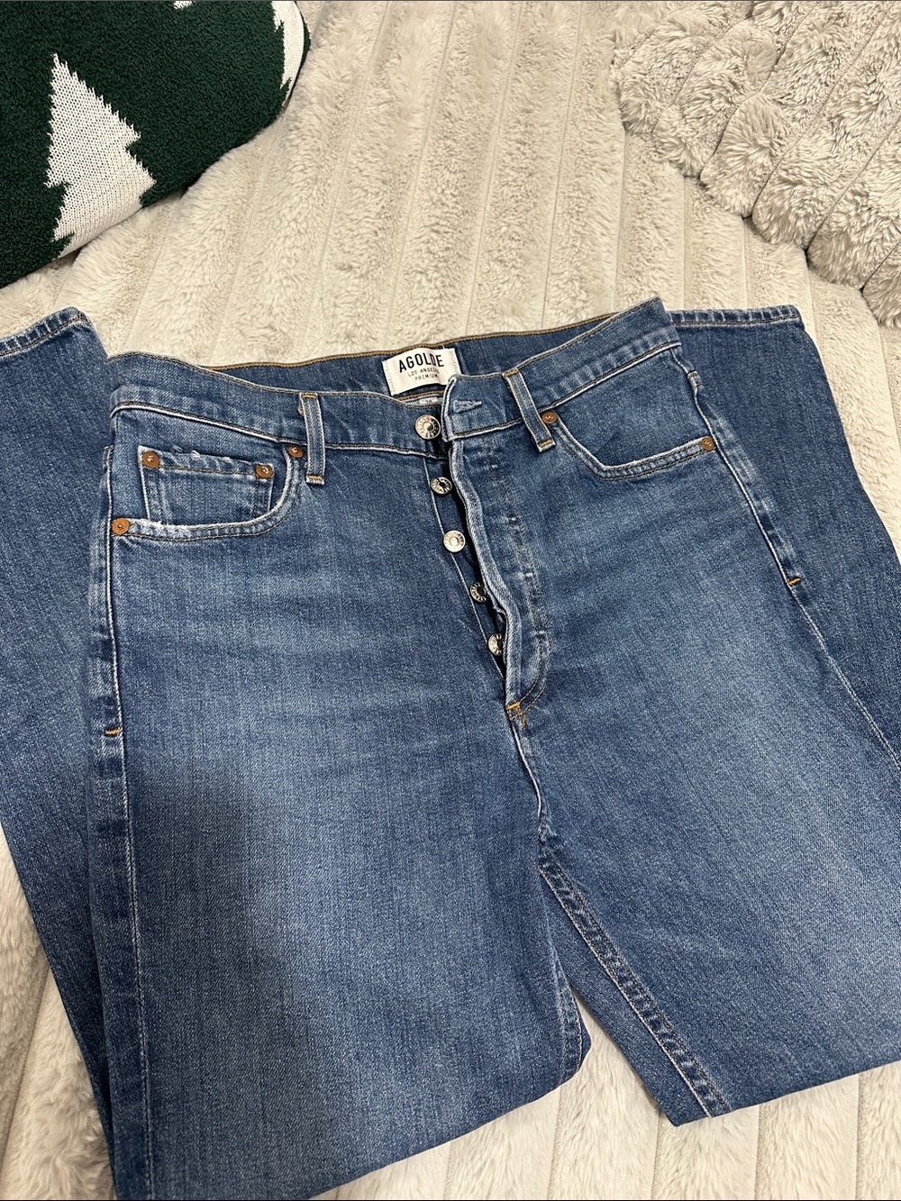 Agolde Button-Fly High-Rise Jeans in Medium Blue Wash